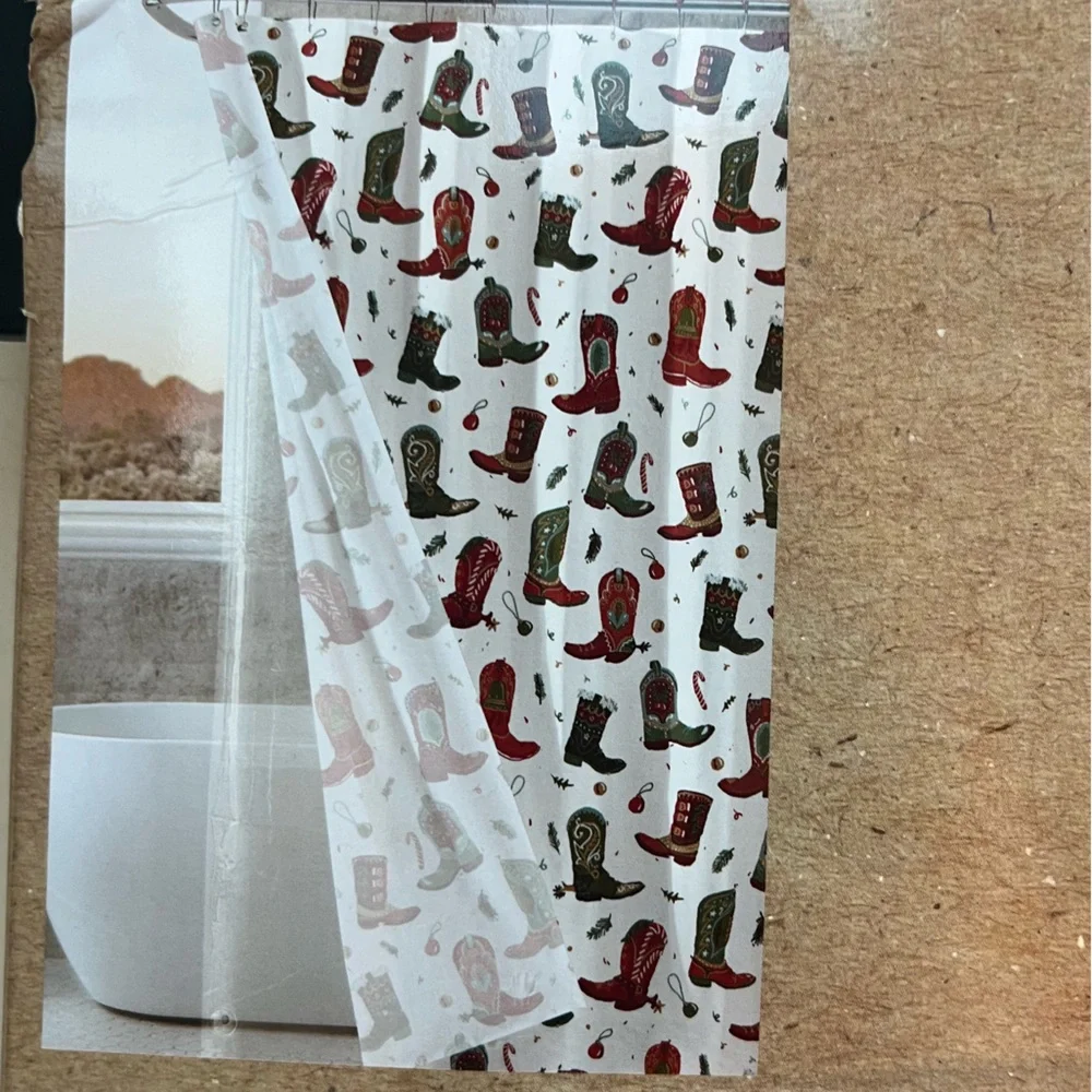 Wrangler Christmas Shower Curtain Set Cowboy Boots